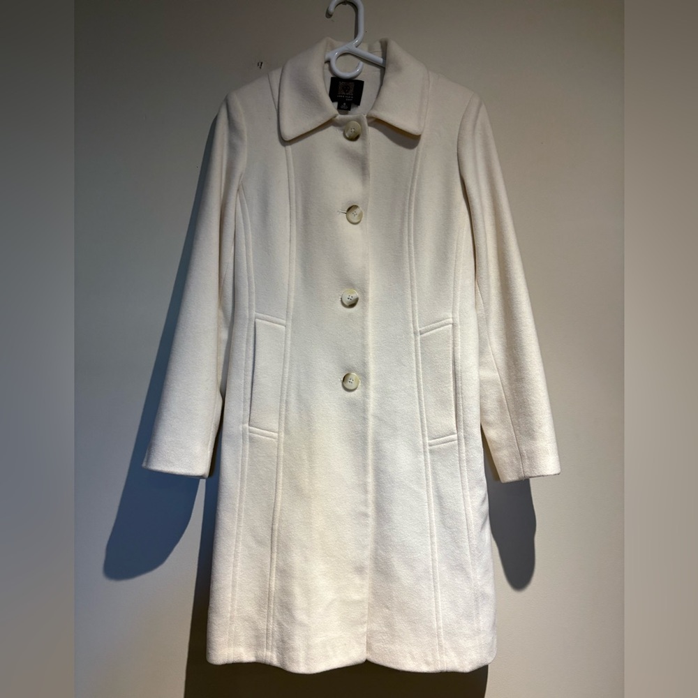 Anne Klein Wool Cashmere Blend Single Breasted Coat Size 6 Off White